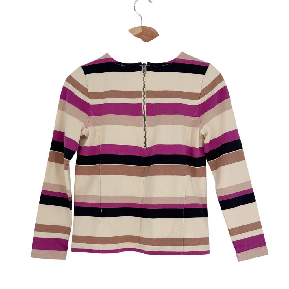 J.Crew Colorblock Top in Neutral Stripe size XS Back Zip Long Sleeve Cotton - Picture 7 of 12